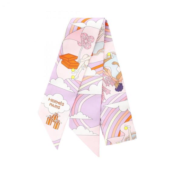 Hermes Hermès Twilly Carres Volants Silk Scarf for Women in Multicolor Purple - Picture 1 of 6